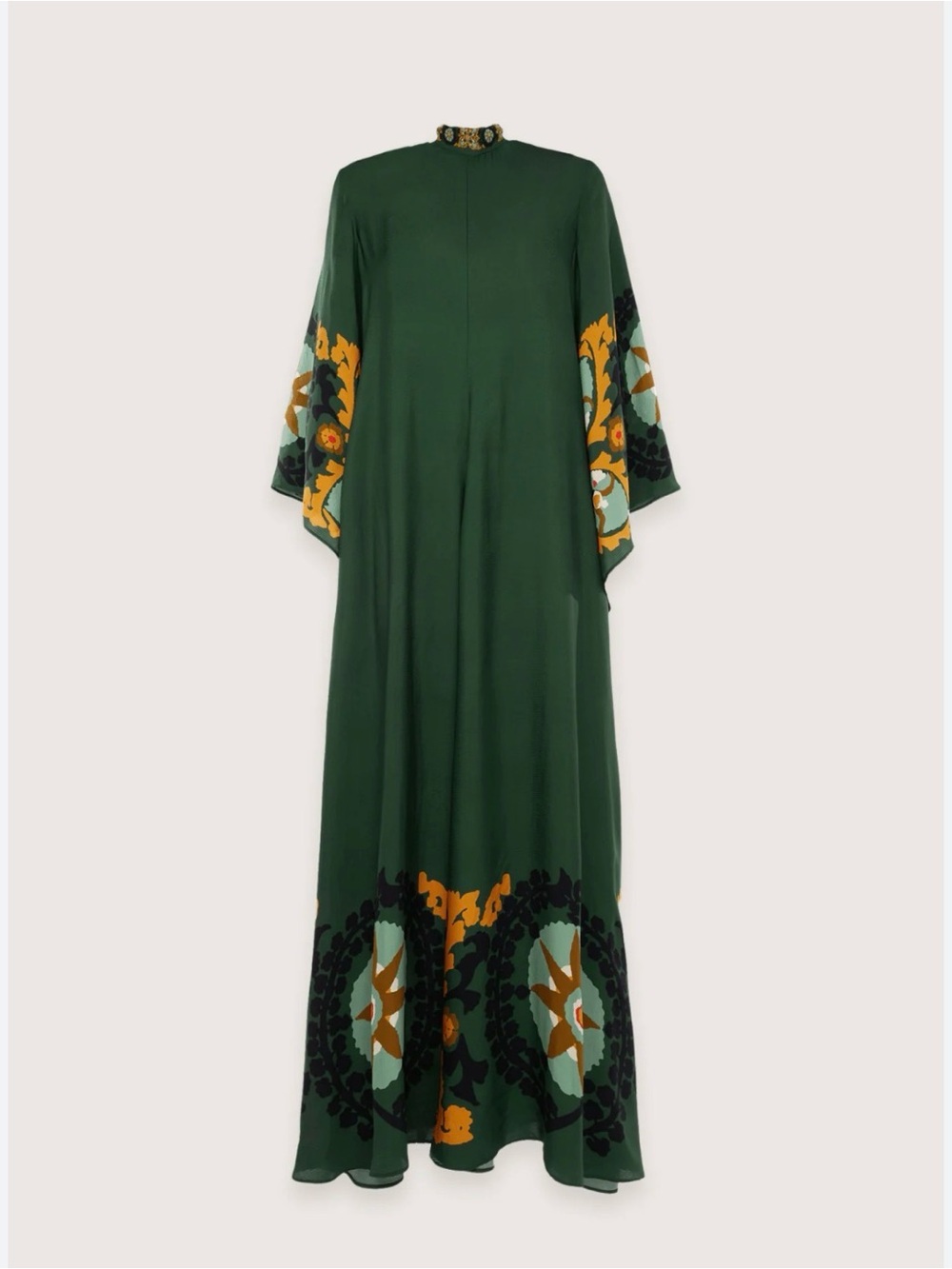 La DoubleJ Size XS Green Embroidered Maxi Dress - Elegant Long Sleeve